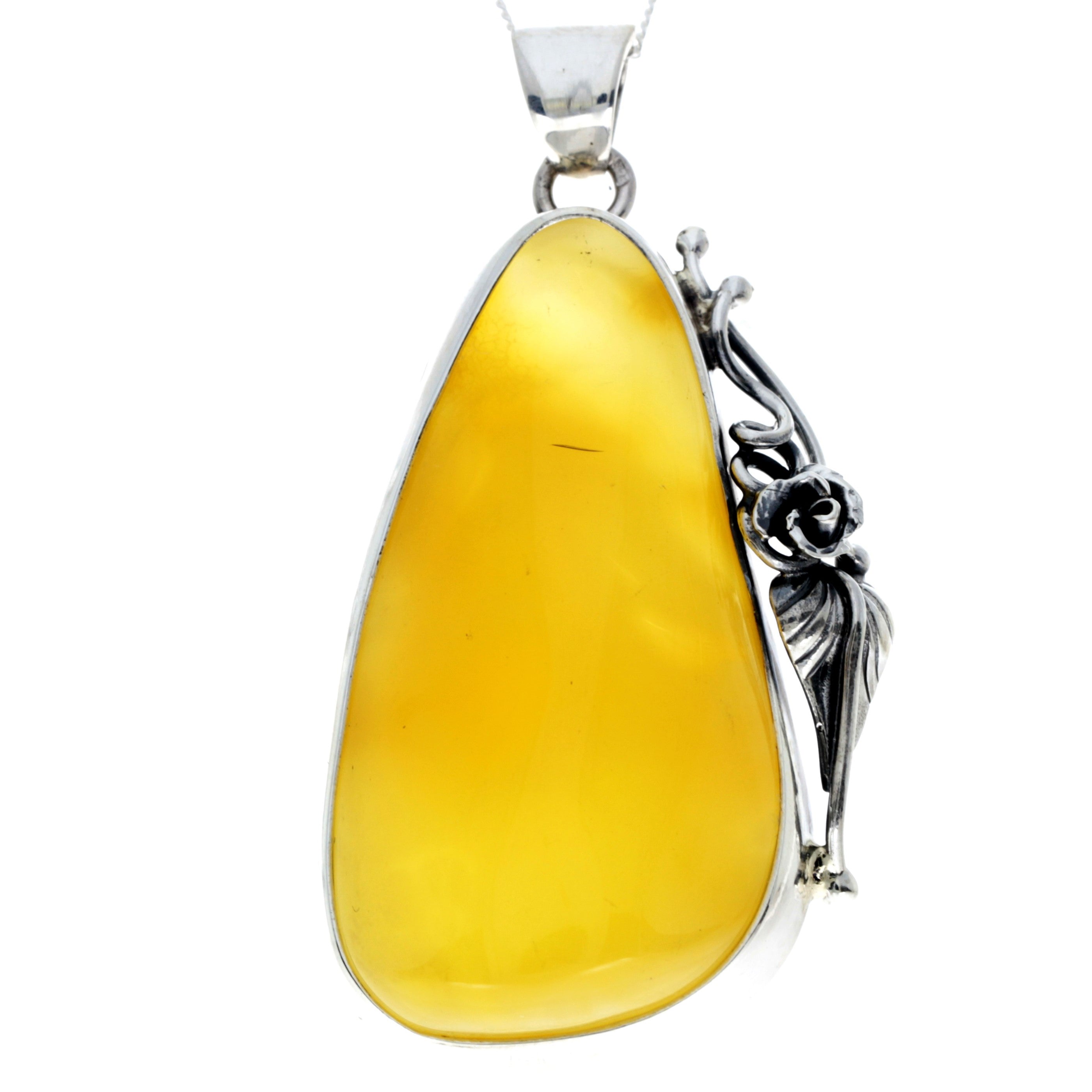 925 Sterling Silver & Genuine Lemon Baltic Amber Exlusive Unique Pendant - PD2369