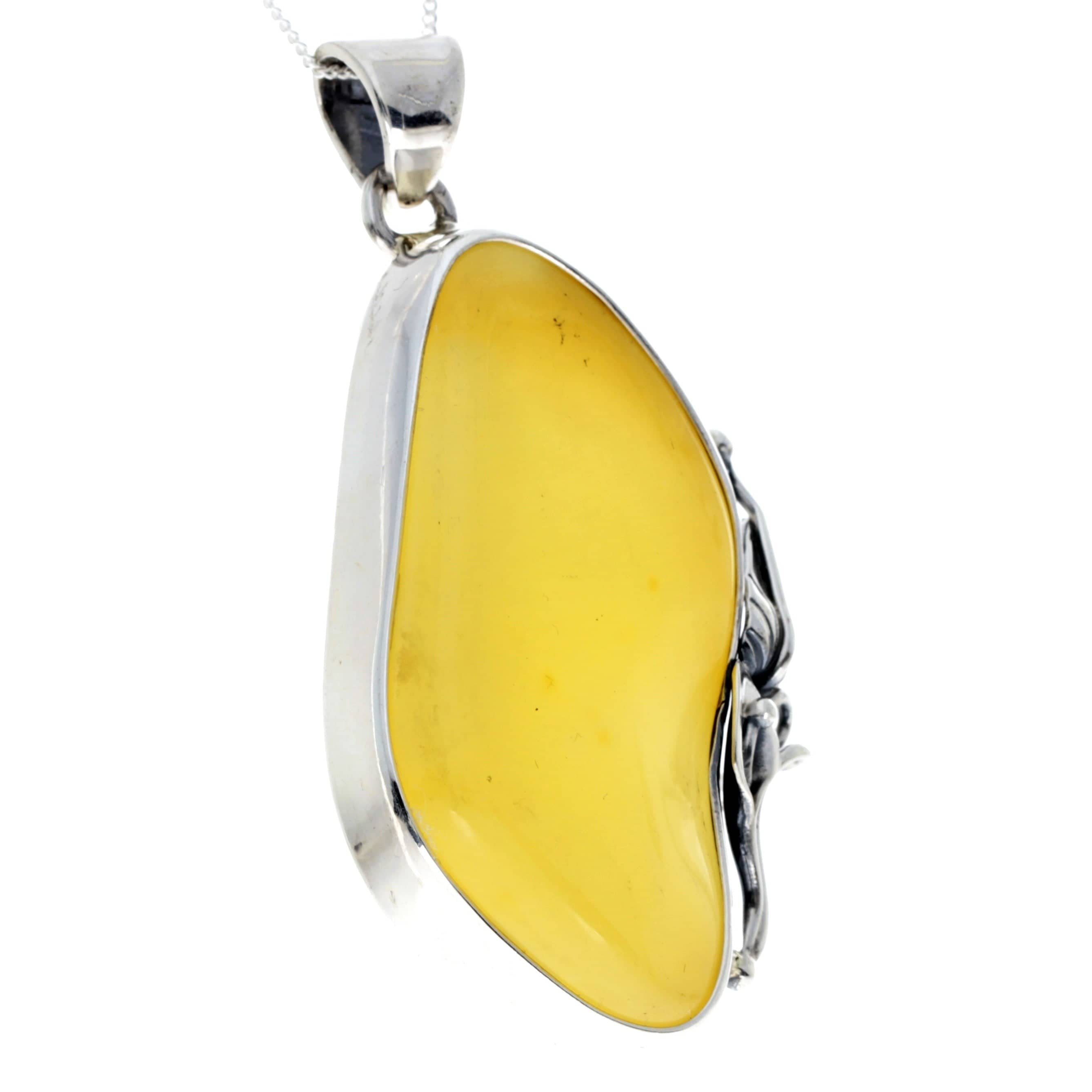 925 Sterling Silver & Genuine Lemon Baltic Amber Exlusive Unique Pendant - PD2370