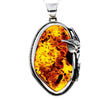 925 Sterling Silver & Genuine Cognac Baltic Amber Exlusive Unique Pendant - PD2386