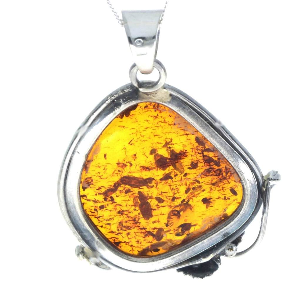 925 Sterling Silver & Genuine Cognac Baltic Amber Exlusive Unique Pendant - PD2391