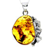 925 Sterling Silver & Genuine Cognac Baltic Amber Exlusive Unique Pendant - PD2396