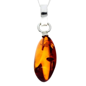 925 Sterling Silver & Genuine Cognac Baltic Amber Exlusive Unique Pendant - PD2397