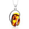 925 Sterling Silver & Genuine Cognac Baltic Amber Exlusive Unique Pendant - PD2405