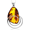 925 Sterling Silver & Genuine Cognac Baltic Amber Exlusive Unique Pendant - PD2407