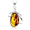 925 Sterling Silver & Genuine Cognac Baltic Amber Exlusive Unique Pendant - PD2410