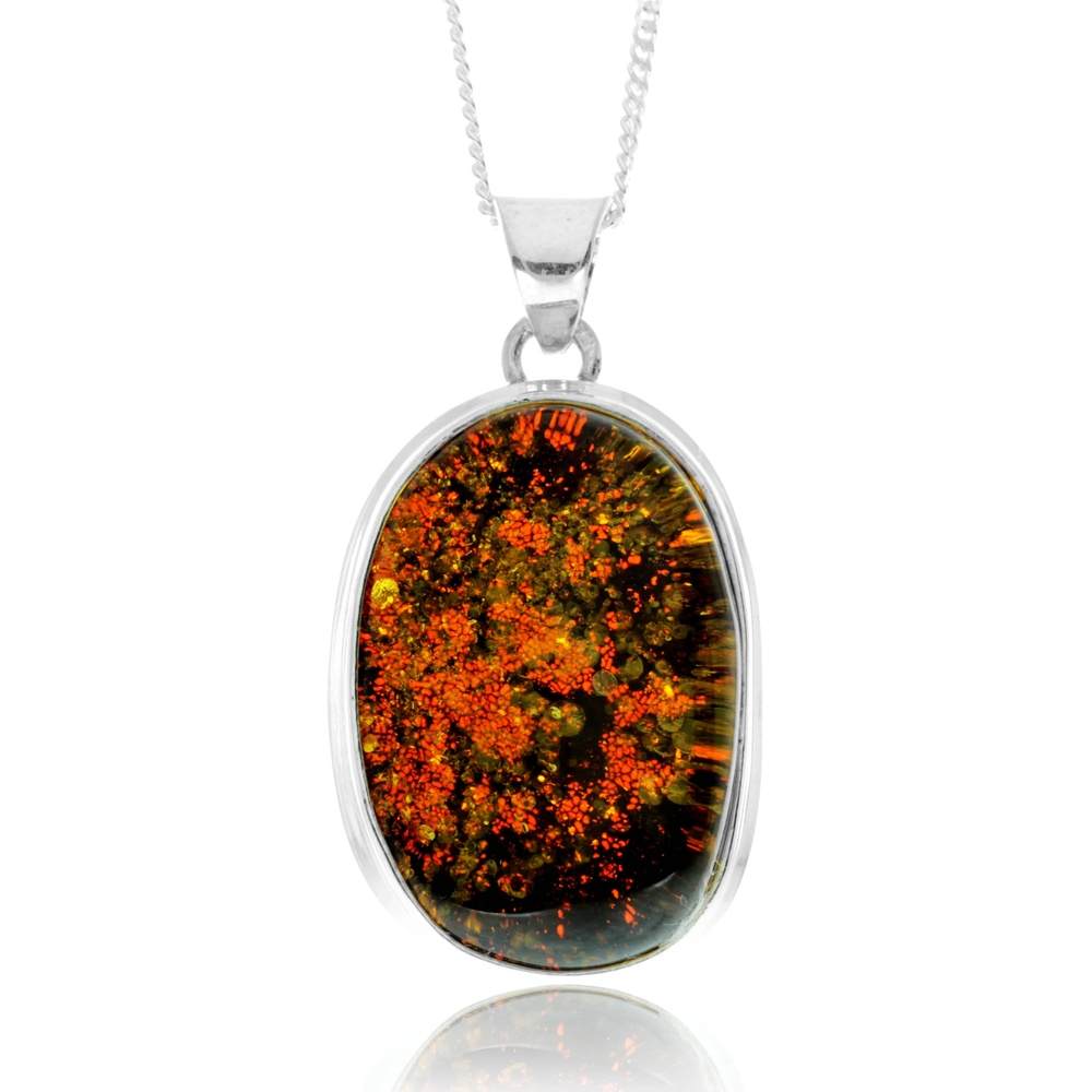 925 Sterling Silver & Genuine Green Baltic Amber Exlusive Unique Pendant - PD2416