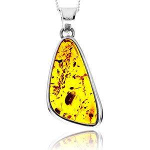 925 Sterling Silver & Genuine Cognac Baltic Amber Exlusive Unique Pendant - PD2417