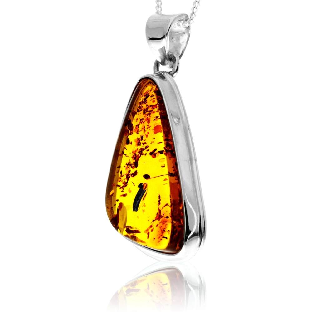 925 Sterling Silver & Genuine Cognac Baltic Amber Exlusive Unique Pendant - PD2417