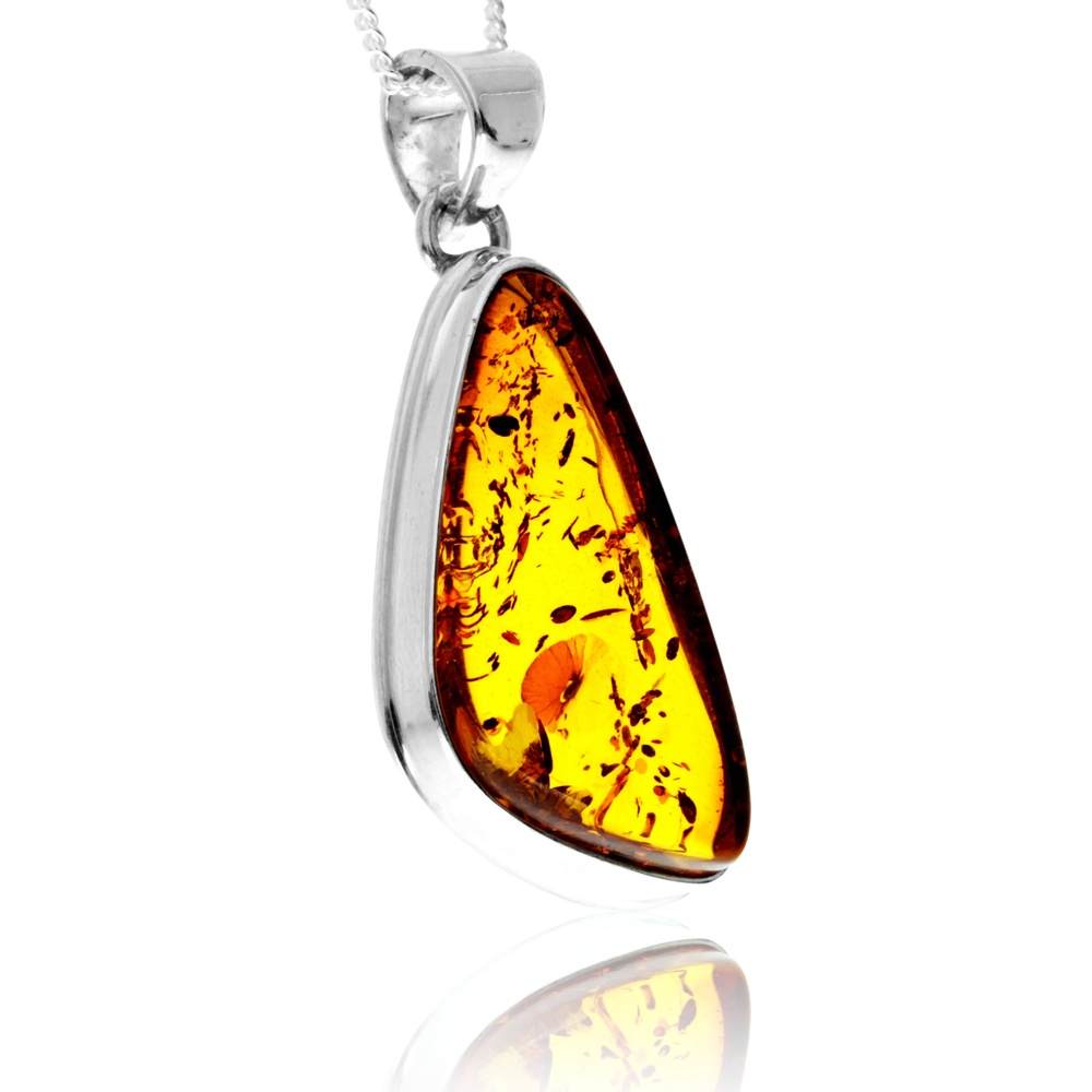 925 Sterling Silver & Genuine Cognac Baltic Amber Exlusive Unique Pendant - PD2417