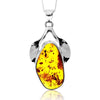 925 Sterling Silver & Genuine Cognac Baltic Amber Exlusive Unique Pendant - PD2422