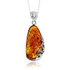 925 Sterling Silver & Genuine Cognac Baltic Amber Exlusive Unique Pendant - PD2427