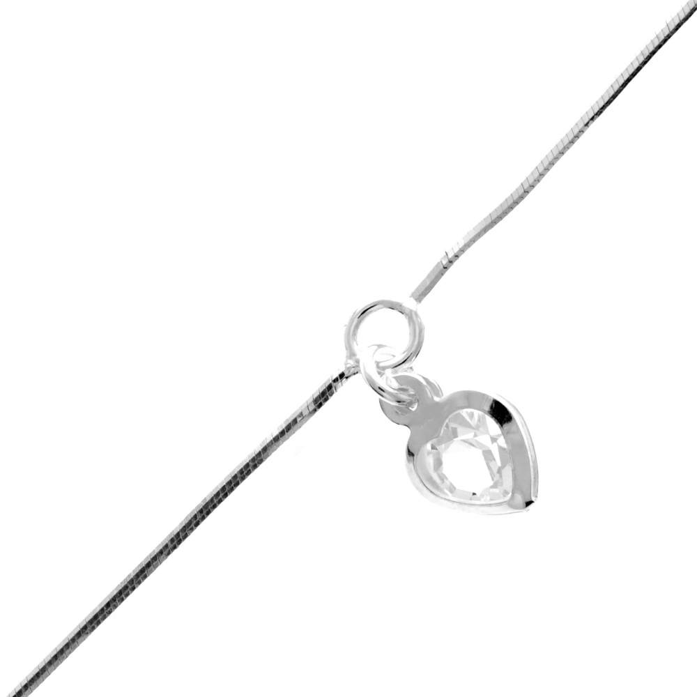 925 Sterling Silver Rhodium Little Heart with cubic Zirconia Anklet Bracelet - IT-N10-MG-A