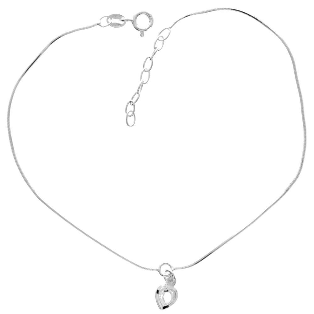 925 Sterling Silver Rhodium Little Heart with cubic Zirconia Anklet Bracelet - IT-N10-MG-A