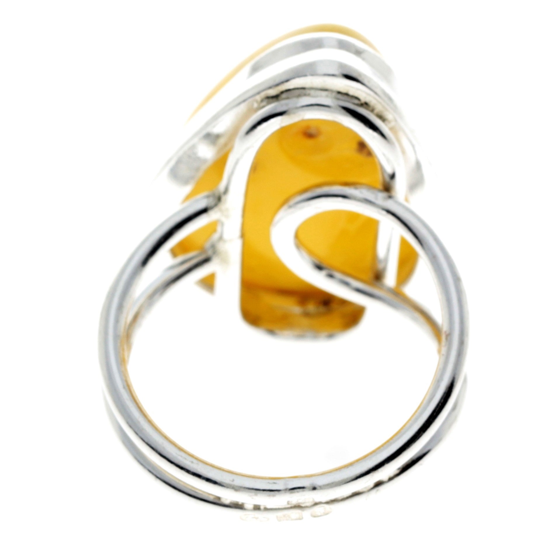 925 Sterling Silver & Genuine Lemon Baltic Amber Unique Ring - RG0658