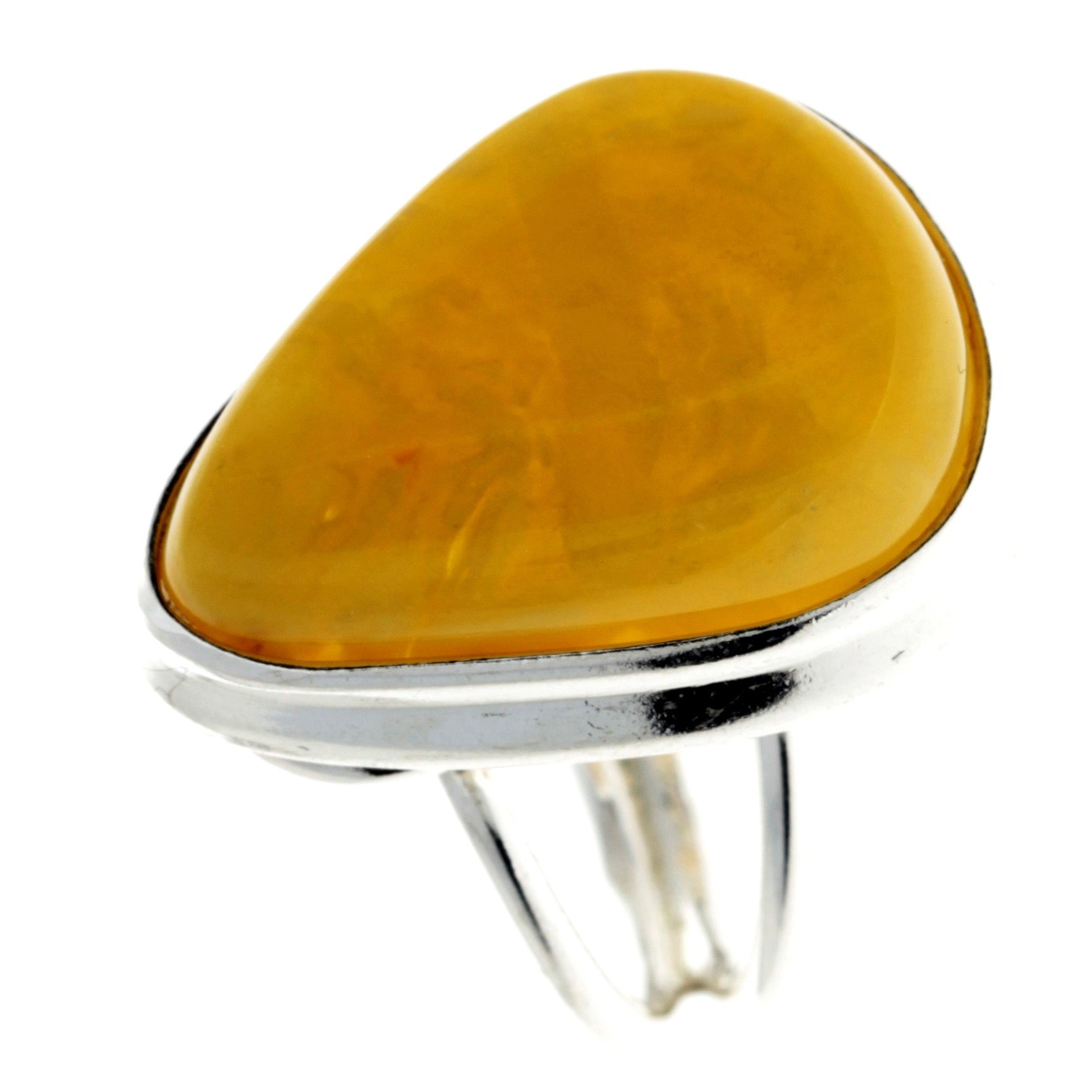 925 Sterling Silver & Genuine Lemon Baltic Amber Unique Ring - RG0658
