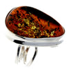 925 Sterling Silver & Genuine Green Baltic Amber Unique Ring - RG0660