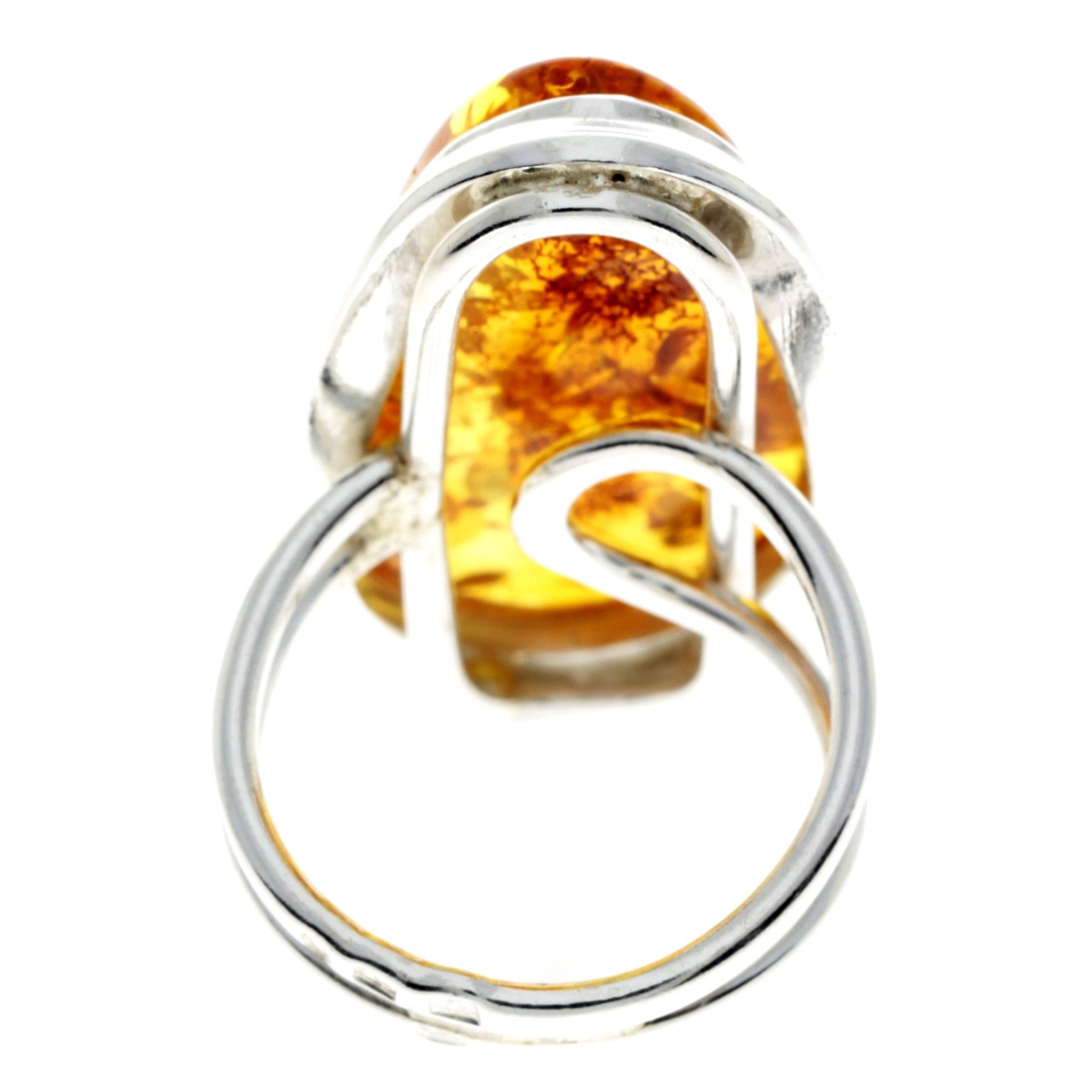 925 Sterling Silver & Genuine Cognac Baltic Amber Unique Ring - RG0668