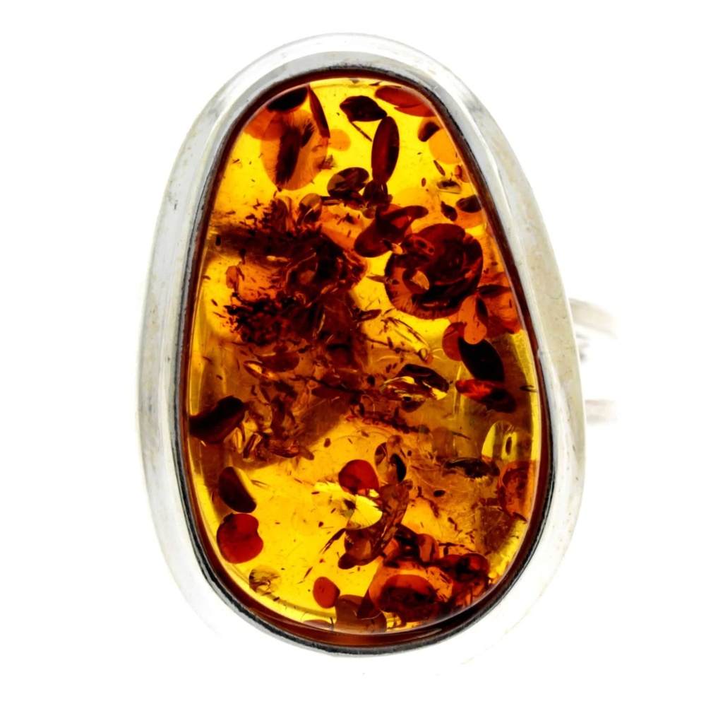 925 Sterling Silver & Genuine Cognac Baltic Amber Unique Ring - RG0671