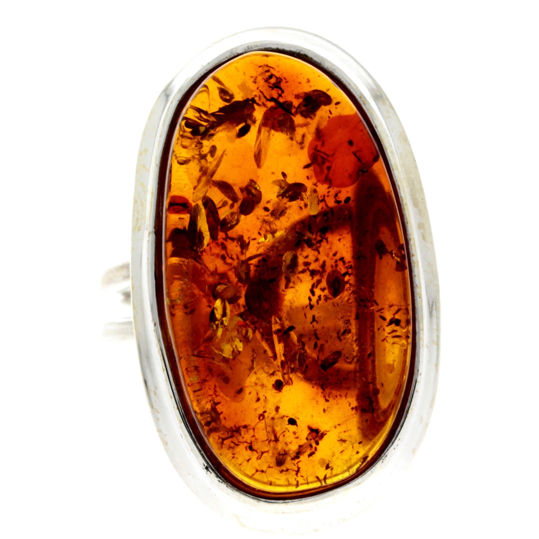 925 Sterling Silver & Genuine Cognac Baltic Amber Unique Ring - RG0678
