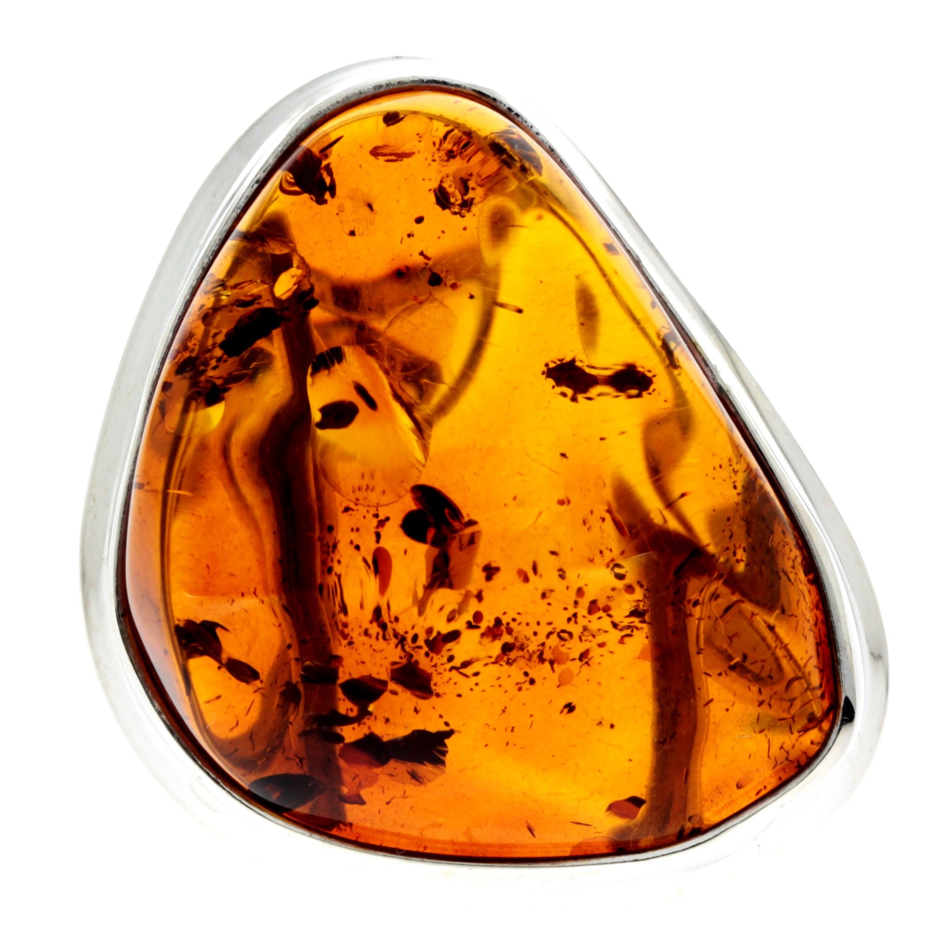 925 Sterling Silver & Genuine Cognac Baltic Amber Unique Ring - RG0681
