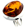 925 Sterling Silver & Genuine Cognac Baltic Amber Unique Ring - RG0682