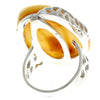 925 Sterling Silver & Genuine Lemon Baltic Amber Unique Ring - RG0686