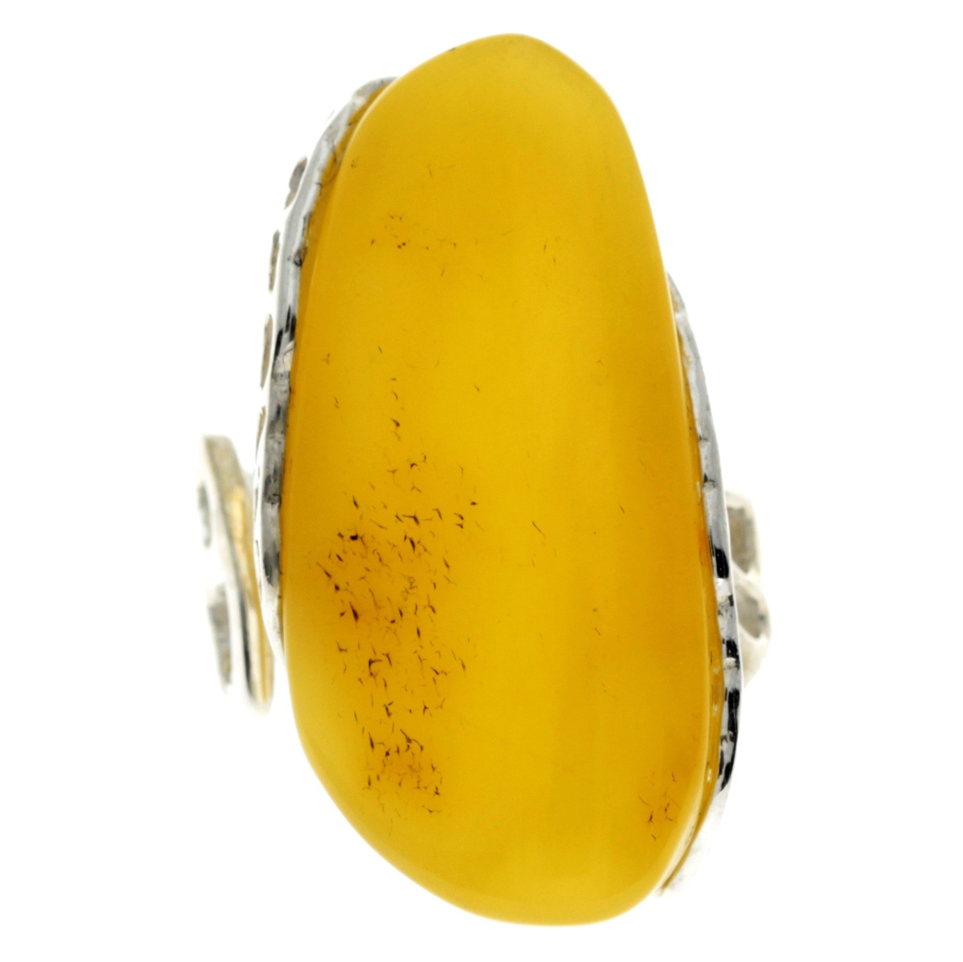 925 Sterling Silver & Genuine Lemon Baltic Amber Unique Ring - RG0688