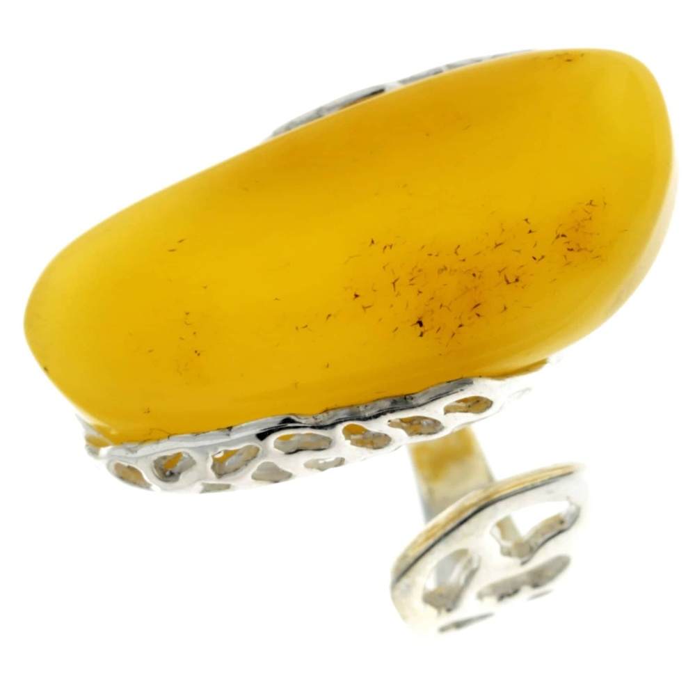 925 Sterling Silver & Genuine Lemon Baltic Amber Unique Ring - RG0688