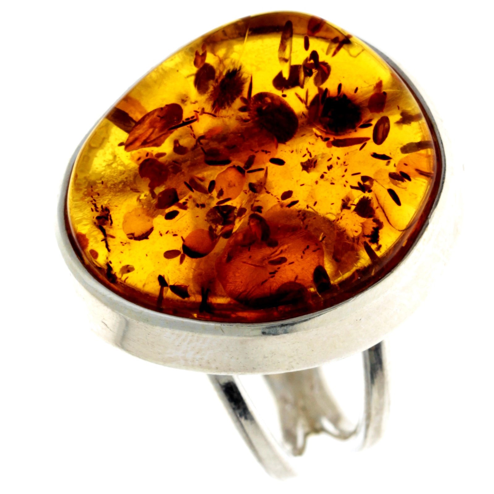925 Sterling Silver & Genuine Cognac Baltic Amber Unique Ring - RG0711