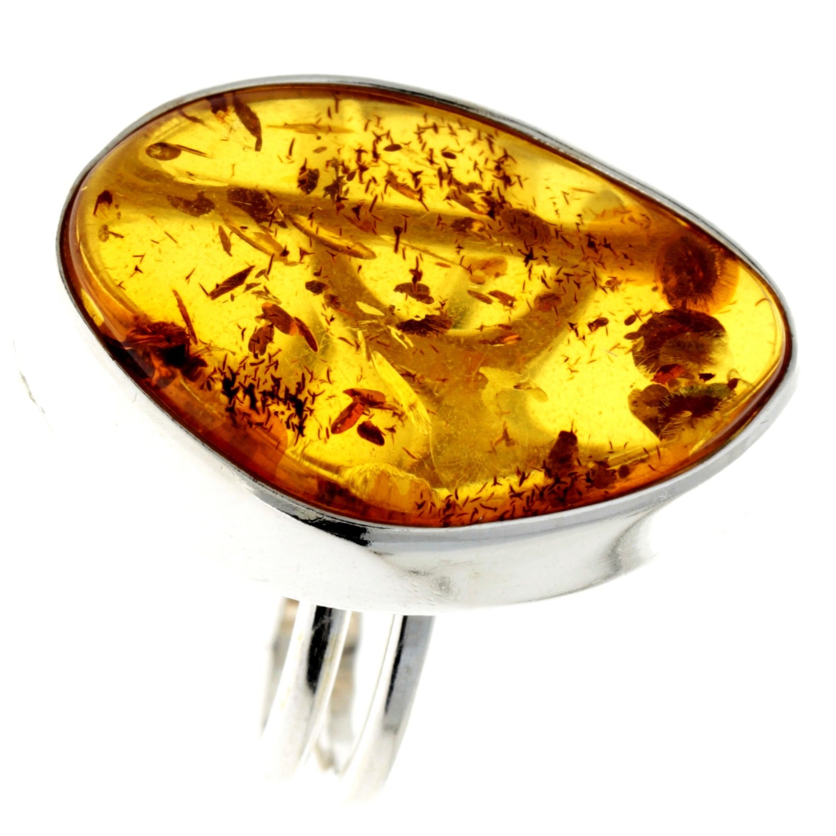 925 Sterling Silver & Genuine Cognac Baltic Amber Unique Ring - RG0712