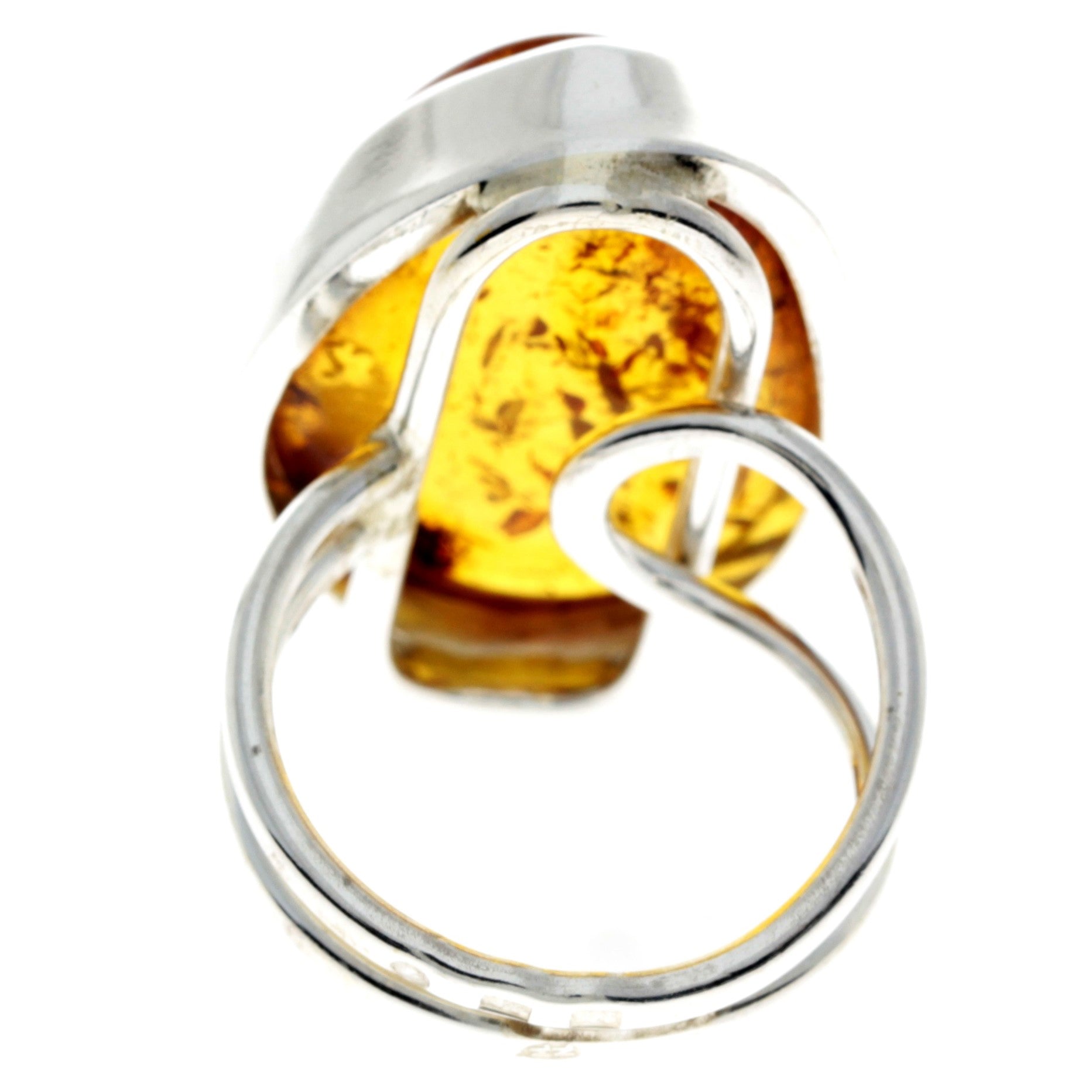 925 Sterling Silver & Genuine Cognac Baltic Amber Unique Ring - RG0712