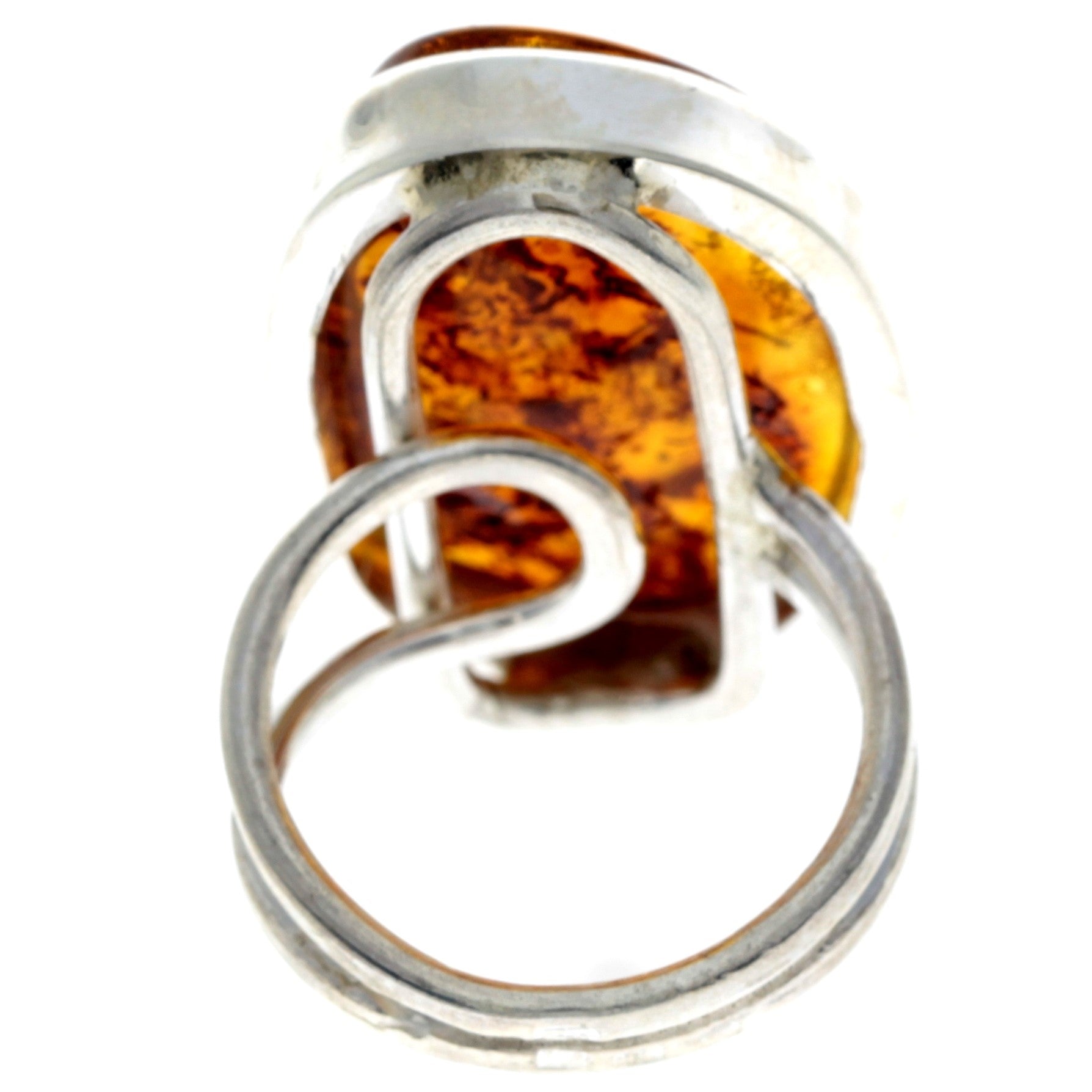 925 Sterling Silver & Genuine Cognac Baltic Amber Unique Ring - RG0713