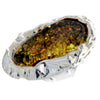 925 Sterling Silver & Genuine Green Baltic Amber Unique Ring - RG0718