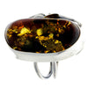 925 Sterling Silver & Genuine Green Baltic Amber Unique Ring - RG0722