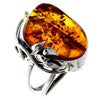 925 Sterling Silver & Genuine Cognac Baltic Amber Unique Ring - RG0737