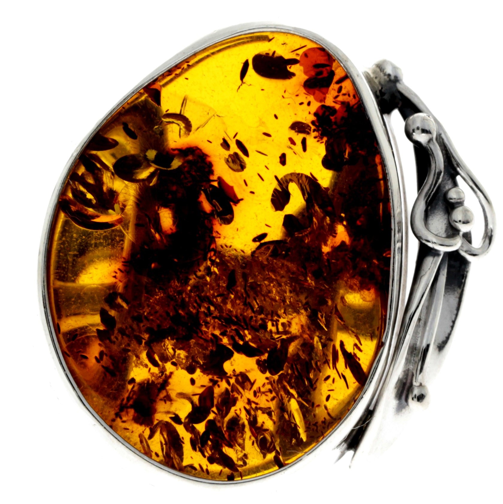 925 Sterling Silver & Genuine Cognac Baltic Amber Unique Ring - RG0743