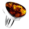 925 Sterling Silver & Genuine Cognac Baltic Amber Unique Exclusive Adjustable Ring - RG0748