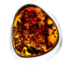 925 Sterling Silver & Genuine Cognac Baltic Amber Unique Exclusive Adjustable Ring - RG0750