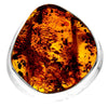 925 Sterling Silver & Genuine Cognac Baltic Amber Unique Exclusive Adjustable Ring - RG0753