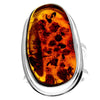 925 Sterling Silver & Genuine Cognac Baltic Amber Unique Exclusive Adjustable Ring - RG0755