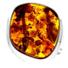 925 Sterling Silver & Genuine Cognac Baltic Amber Unique Exclusive Adjustable Ring - RG0758