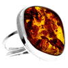 Load image into Gallery viewer, 925 Sterling Silver &amp; Genuine Cognac Baltic Amber Unique Exclusive Adjustable Ring - RG0758