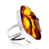 925 Sterling Silver & Genuine Cognac Baltic Amber Unique Exclusive Adjustable Ring - RG0763