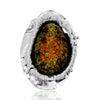 925 Sterling Silver & Genuine Green Baltic Amber Unique Exclusive Adjustable Ring - RG0764