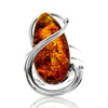 925 Sterling Silver & Genuine Cognac Baltic Amber Unique Exclusive Adjustable Ring - RG0770