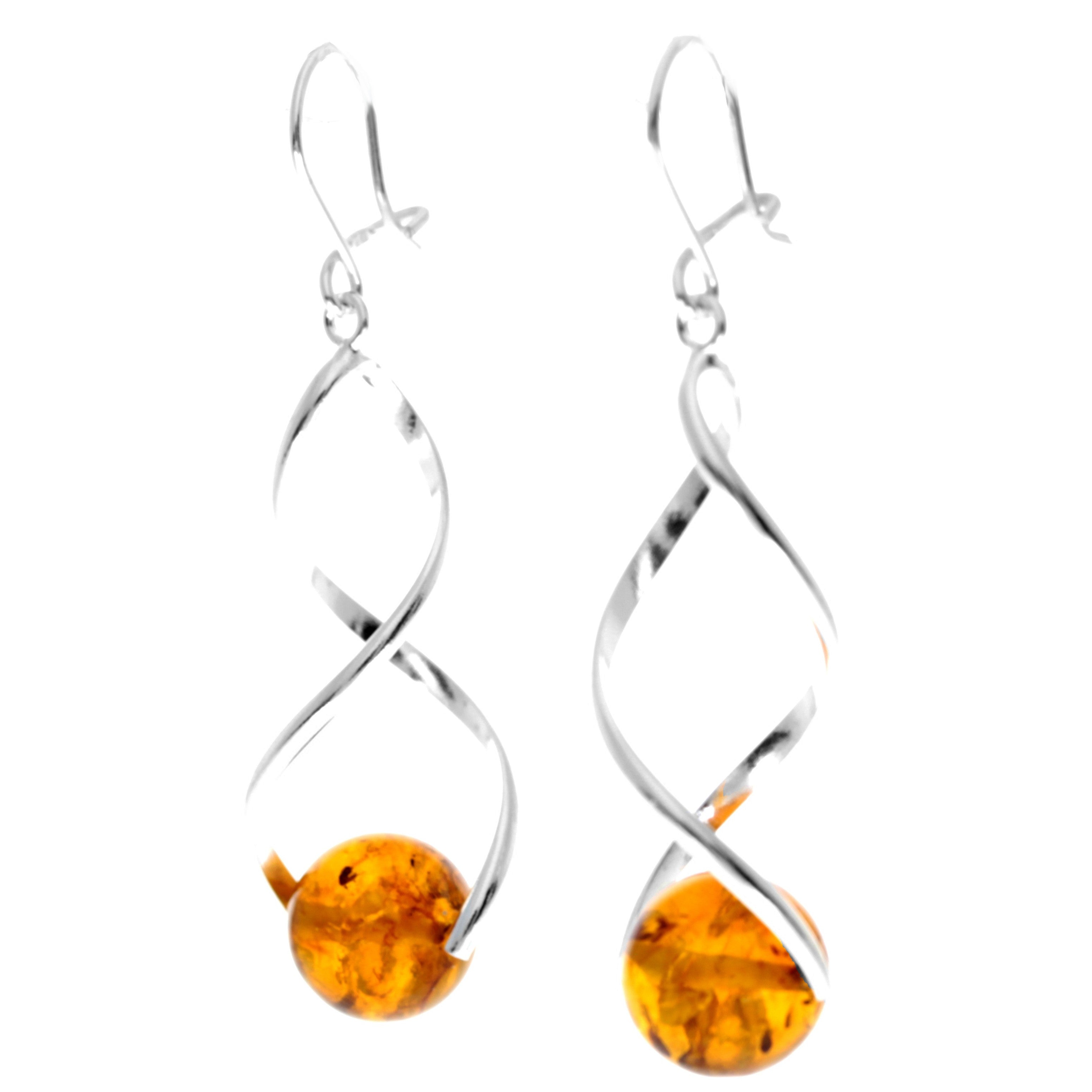 925 Sterling Silver & Genuine Baltic Amber Elegant Drop Dangling Earrings - TBE2
