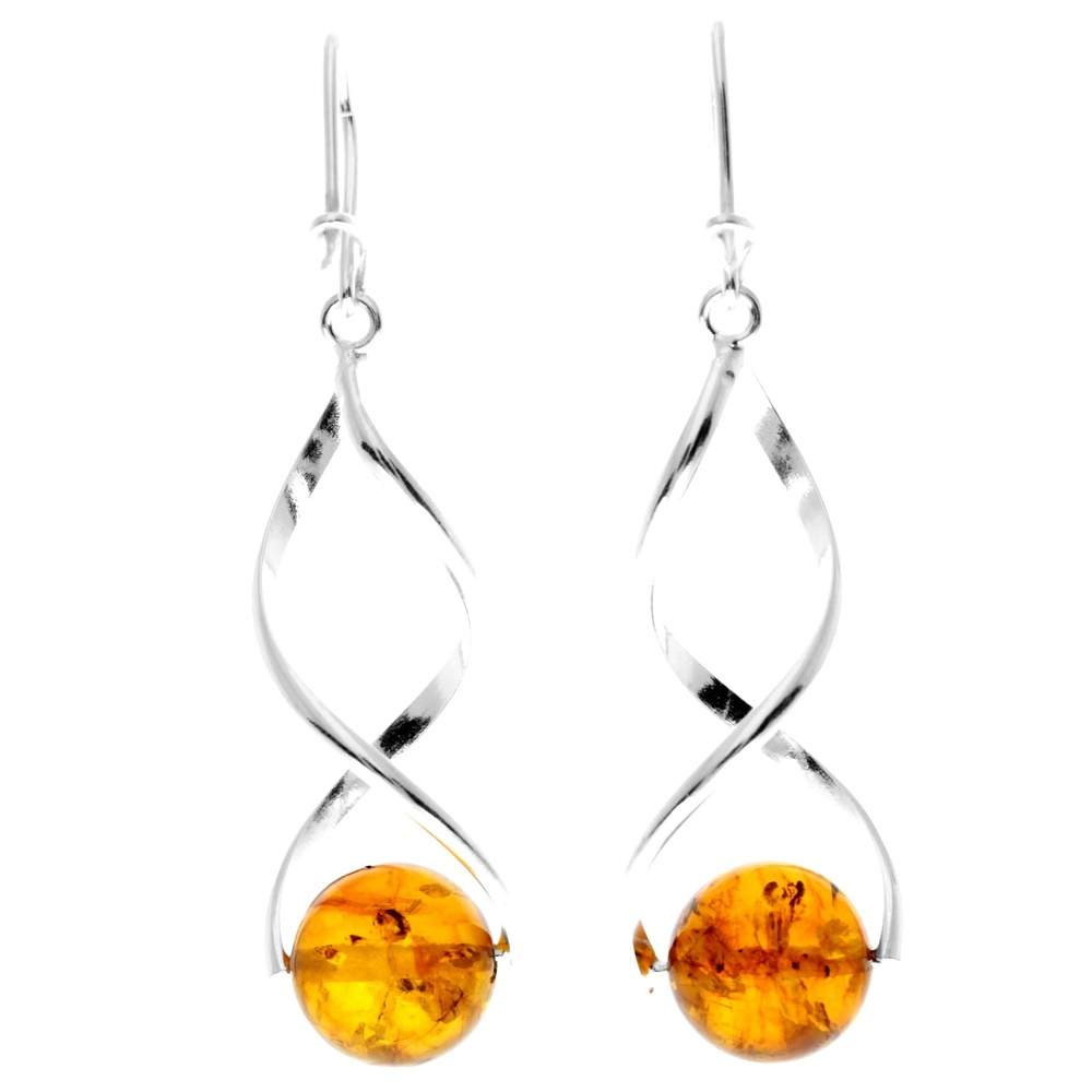 925 Sterling Silver & Genuine Baltic Amber Elegant Drop Dangling Earrings - TBE2