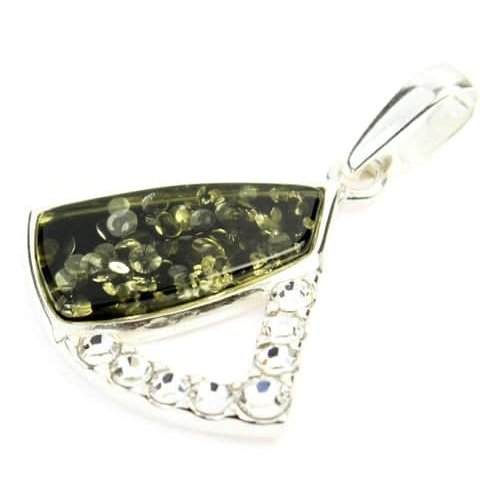 925 Steling Silver & Genuine Baltic Amber with Cubic Zirconia's Modern Pendant - AC214