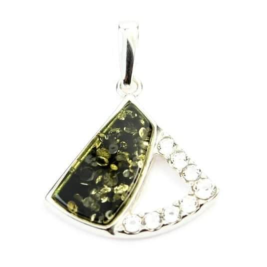 925 Steling Silver & Genuine Baltic Amber with Cubic Zirconia's Modern Pendant - AC214