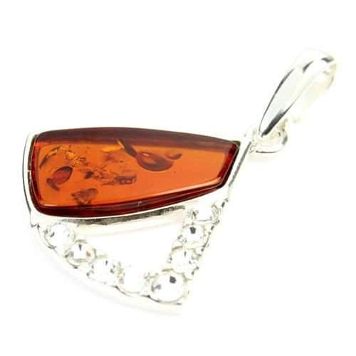 925 Steling Silver & Genuine Baltic Amber with Cubic Zirconia's Modern Pendant - AC214